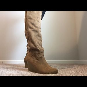 Wedge knee high boots